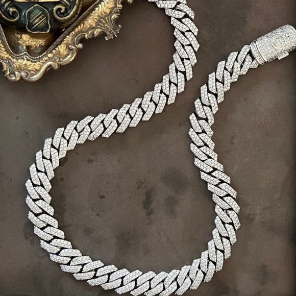 CERNUCCI • 14mm White Gold Baguette Cuban Necklace • Size 18" - Picture 9 of 9